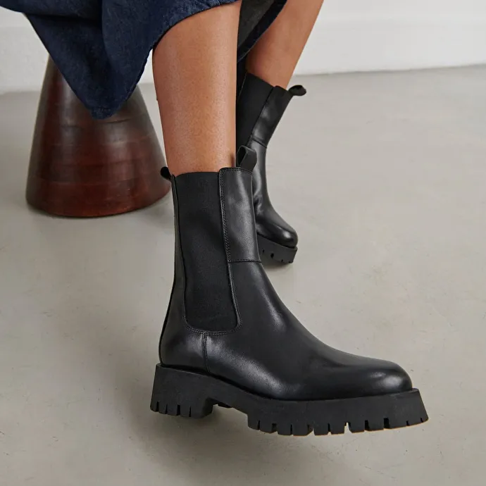 Black Leather Platform Boots