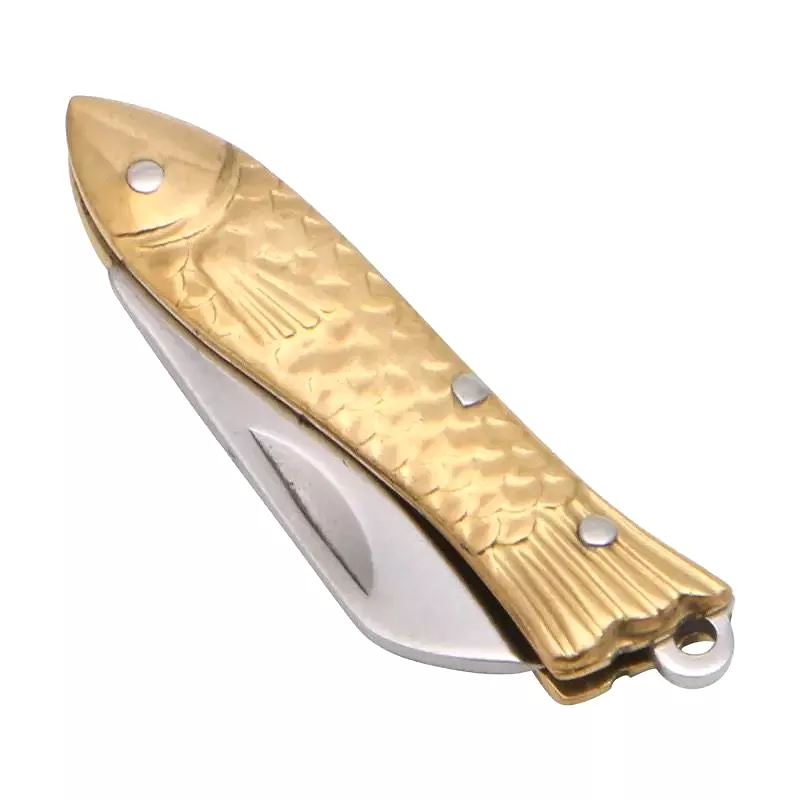 Pocket Fish Keychain Knife Small Folding Folder Brass S 4442932