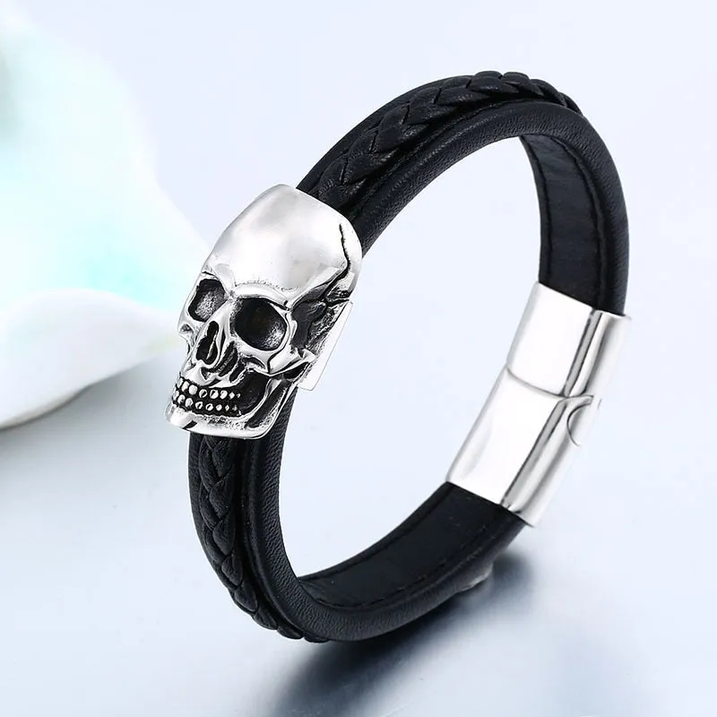 Punk Style High Quality Skull Leather Bracelet