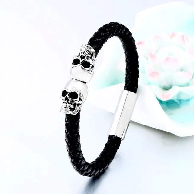 Punk Style High Quality Skull Leather Bracelet