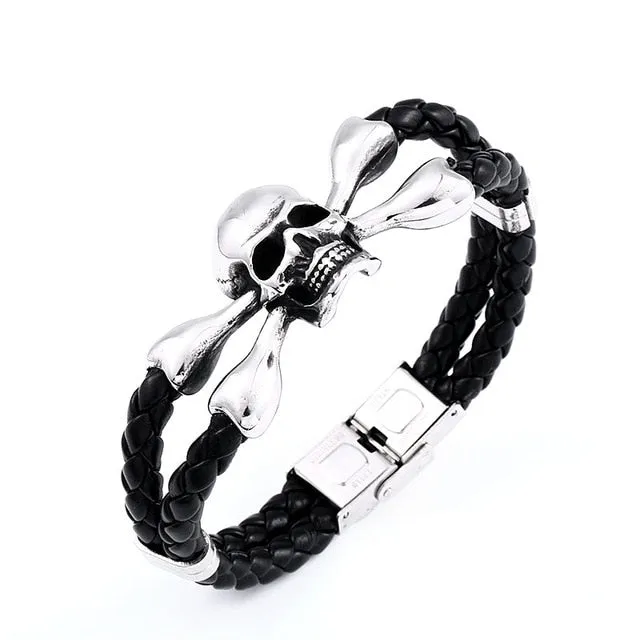 Punk Style High Quality Skull Leather Bracelet