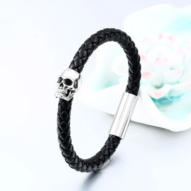 Punk Style High Quality Skull Leather Bracelet