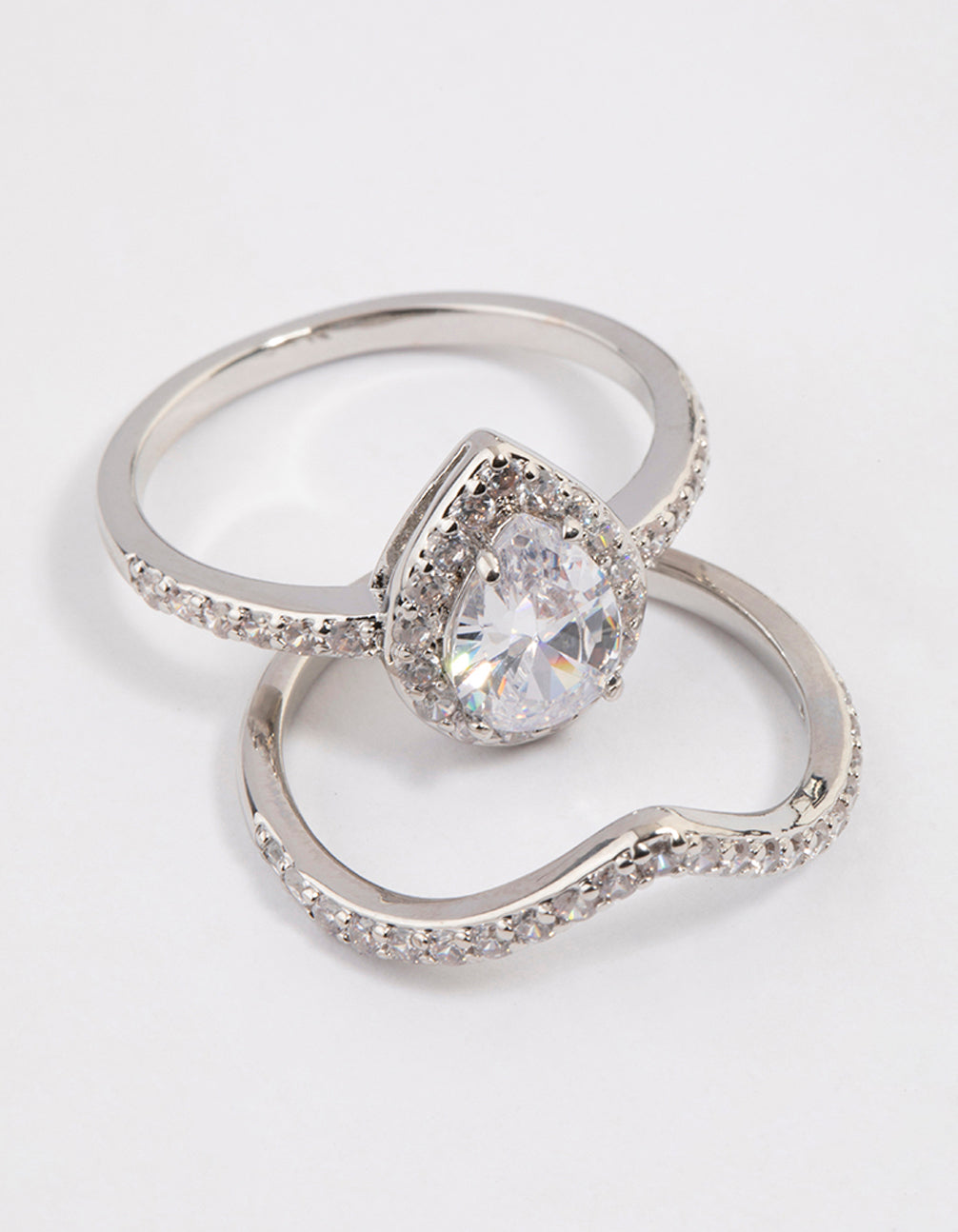 Rhodium Crowned Pear Crystal Ring - Results: Rhodium Plated Pear Crystal Ring, Rhinestone Studded Crowned Pear Ring, Elegant Pea