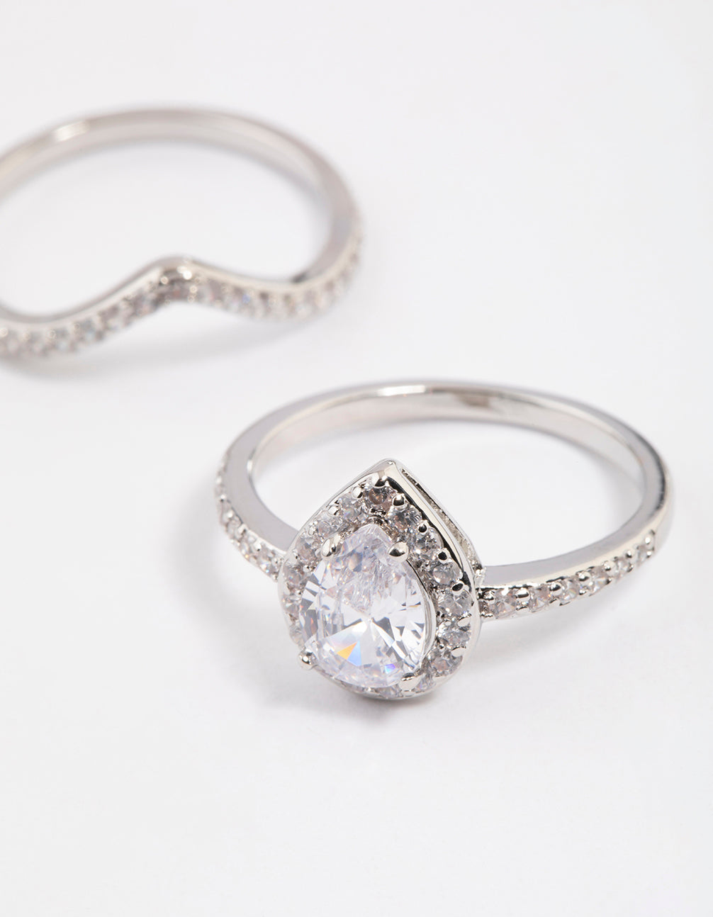 Rhodium Crowned Pear Crystal Ring - Results: Rhodium Plated Pear Crystal Ring, Rhinestone Studded Crowned Pear Ring, Elegant Pea