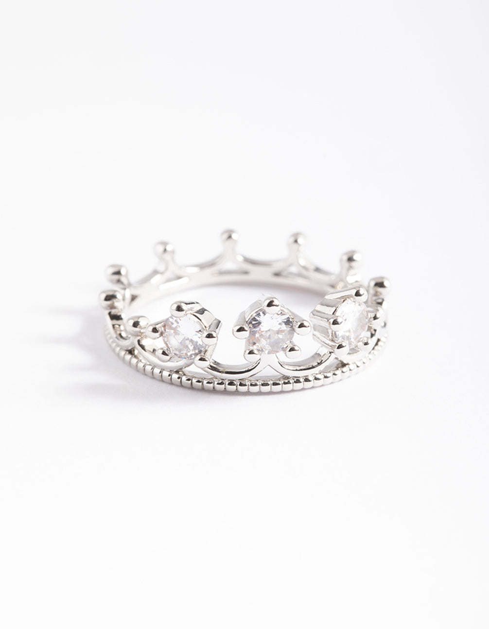 Rhodium CZ Crown Ring