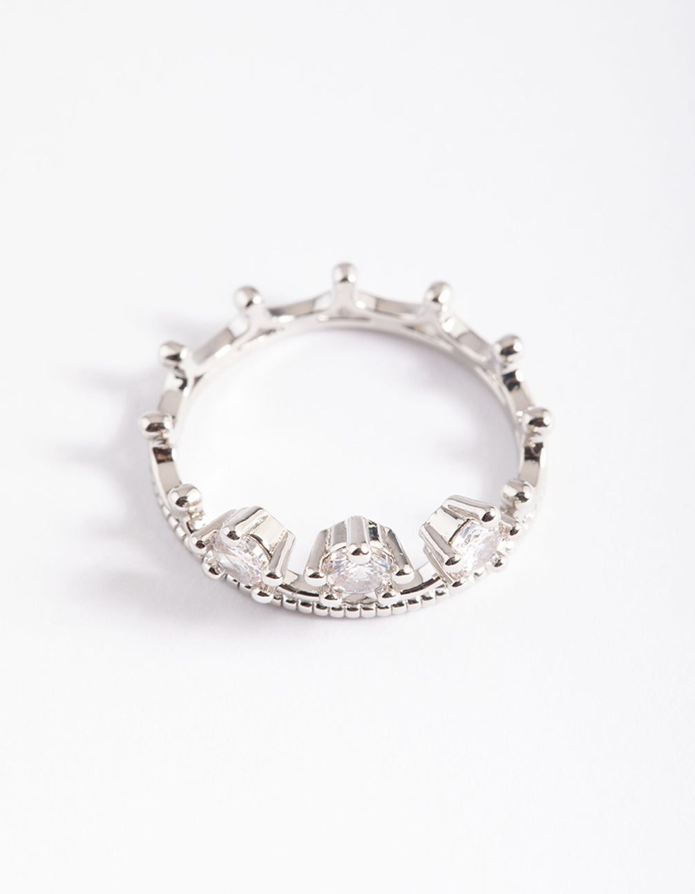 Rhodium CZ Crown Ring