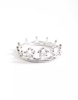 Rhodium CZ Crown Ring