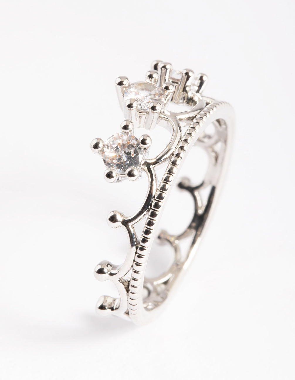 Rhodium CZ Crown Ring