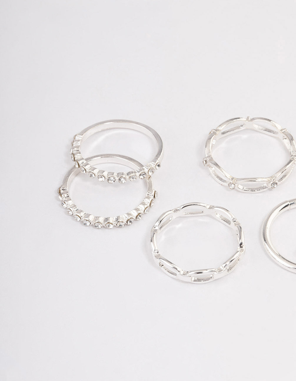 Silver Diamante Row Assorted Rings - Pack of 8