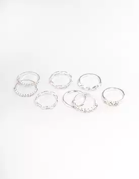 Silver Diamante Row Assorted Rings - Pack of 8