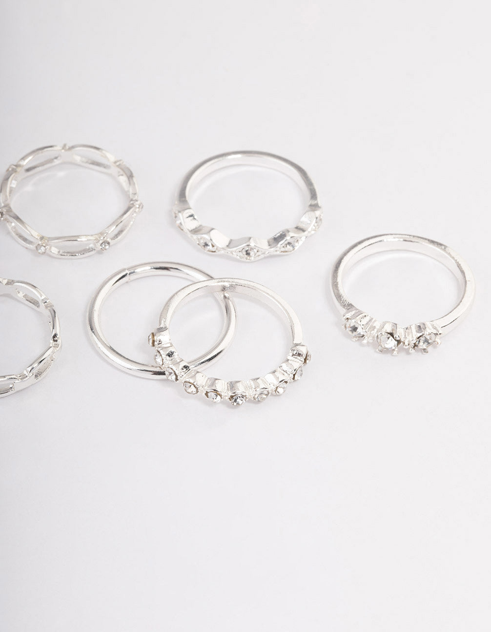 Silver Diamante Row Assorted Rings - Pack of 8