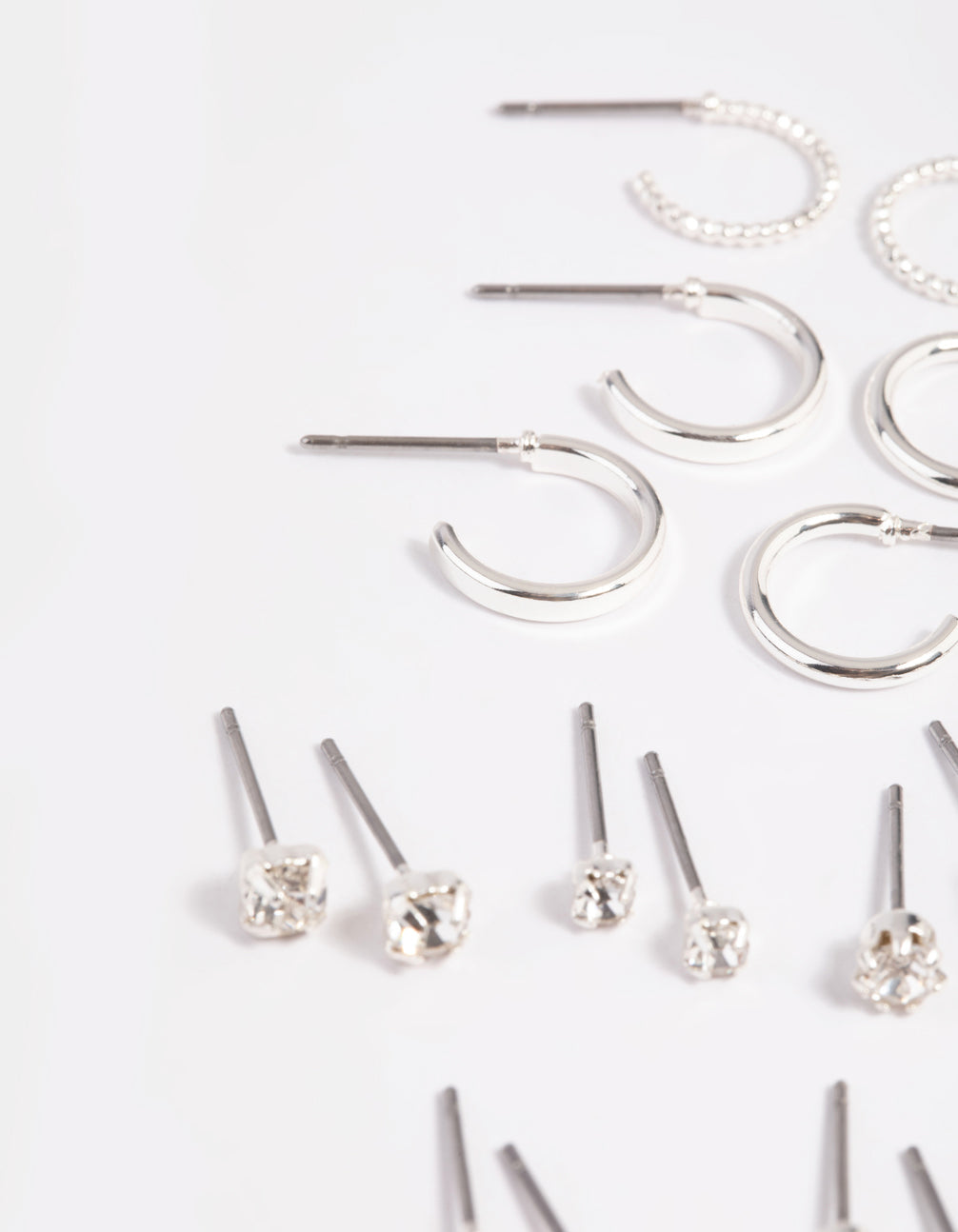 Silver Diamante Stud Hoop Earring Bundle Pack