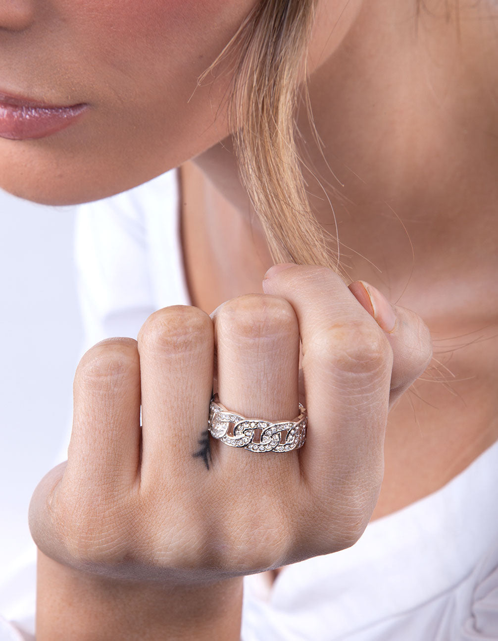 Silver Diamond Chain Ring