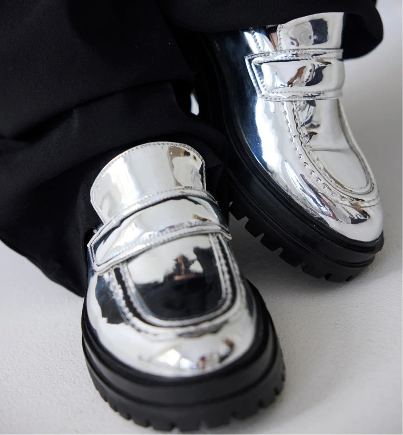 Silver Patent Slip On Loafers