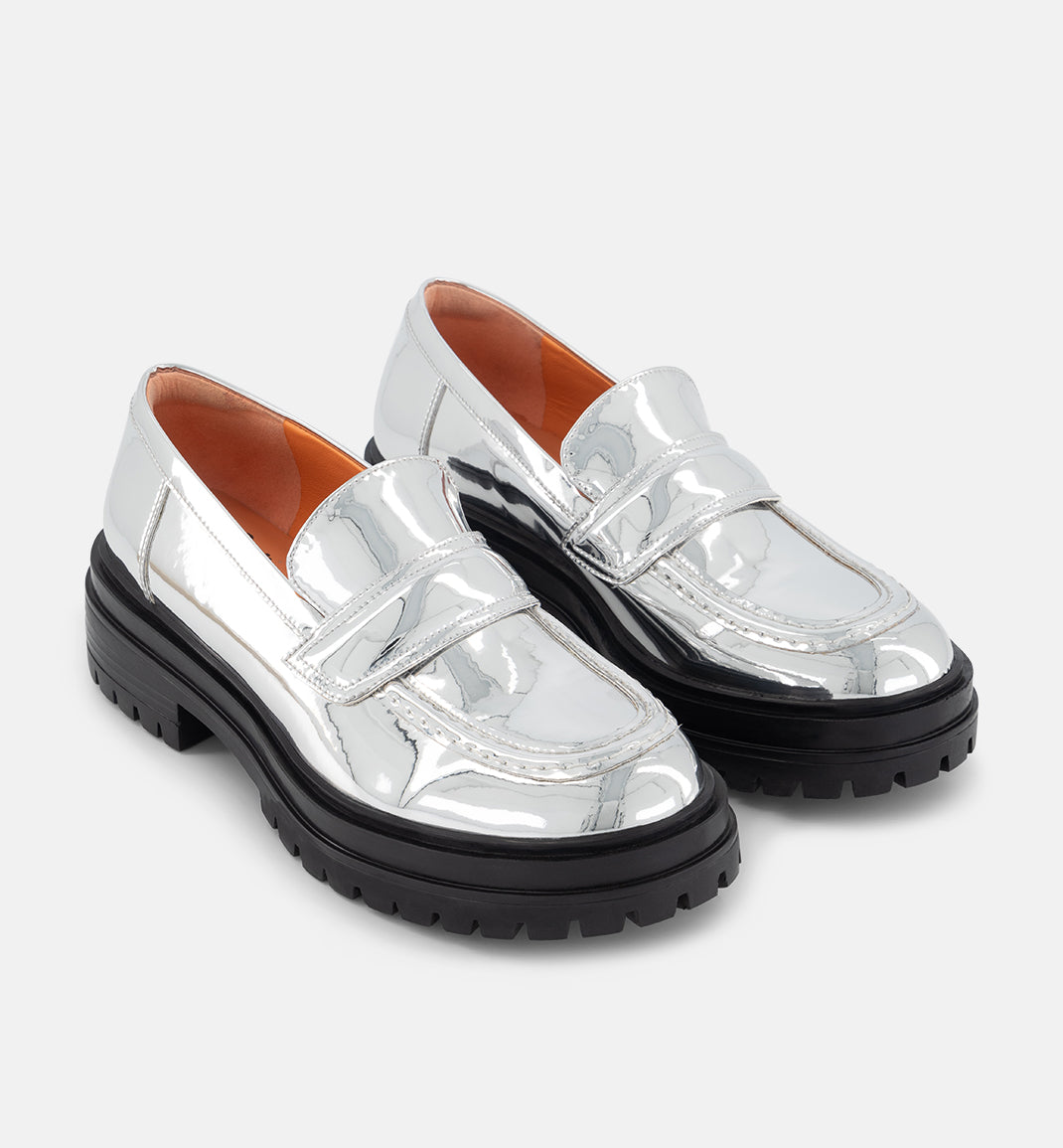 Silver Patent Slip On Loafers