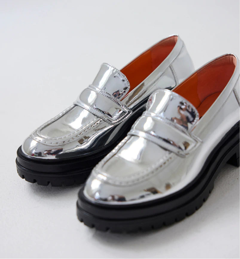 Silver Patent Slip On Loafers