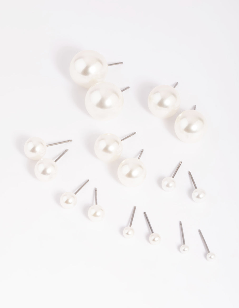 Silver Pearl Stud Set - 8 Pack