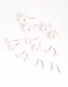 Silver Pearl Stud Set - 8 Pack