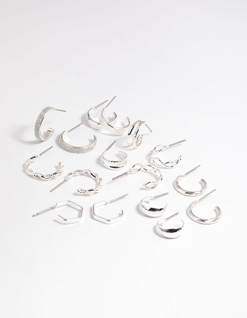 Silver Sparkle Hoop Earring Bundle - 8 Pack