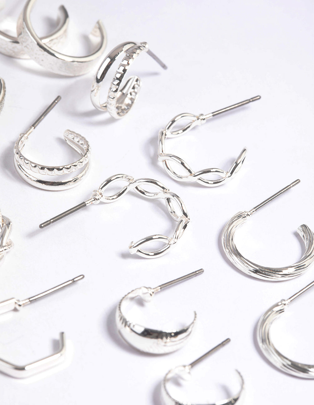 Silver Sparkle Hoop Earring Bundle - 8 Pack