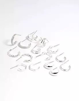 Silver Sparkle Hoop Earring Bundle - 8 Pack