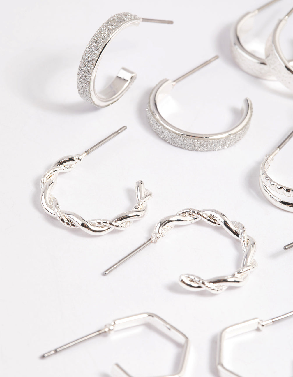 Silver Sparkle Hoop Earring Bundle - 8 Pack