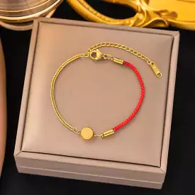 Stainless Steel Red Rope Bracelet for Women and Girls - Gold, Chinese Style