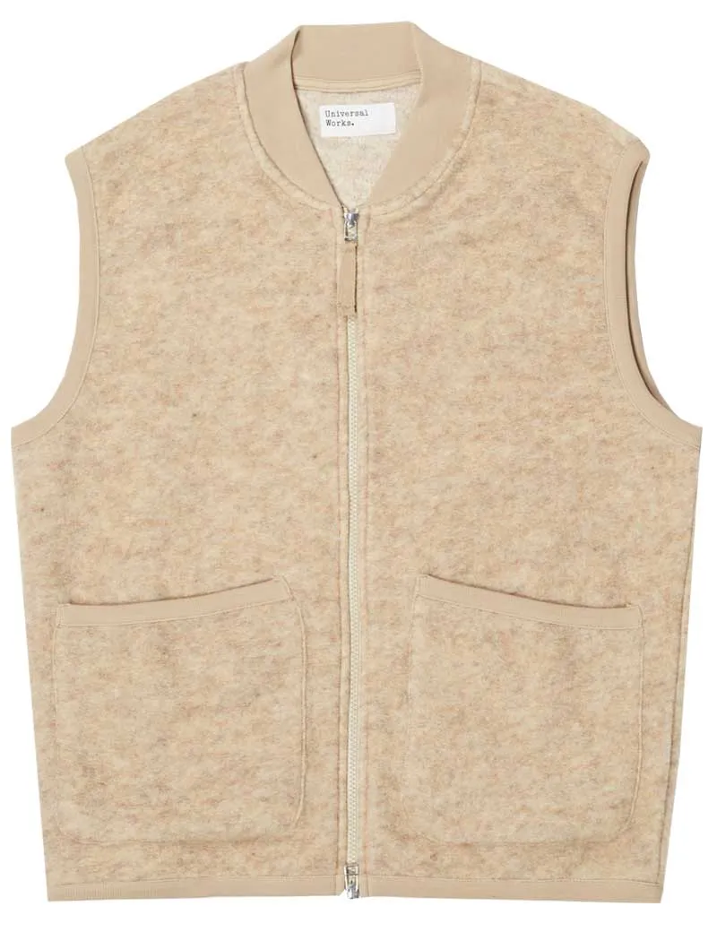 Stone Wool Fleece Zip Waistcoat by Universal Works