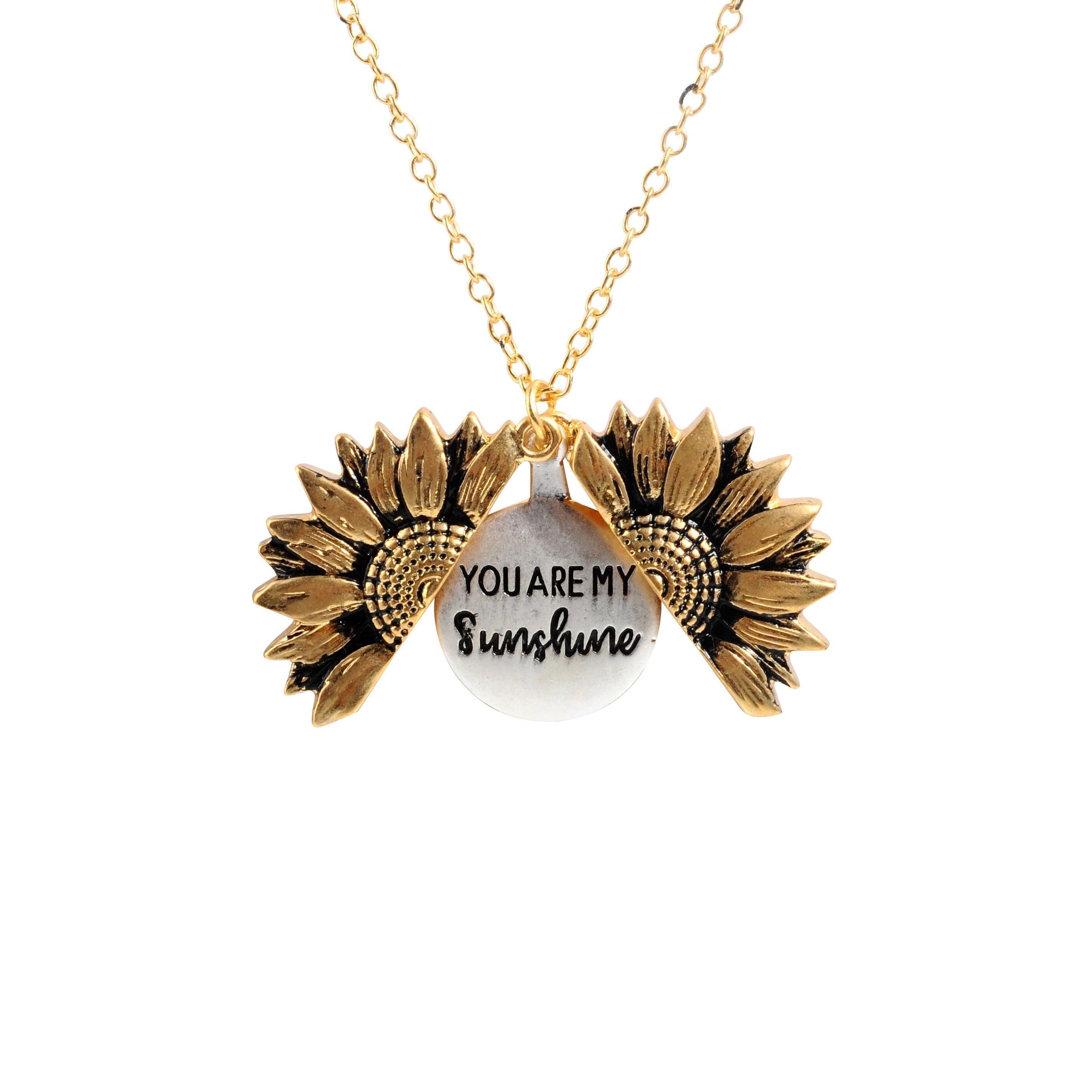 Sunflower Pendant Necklace, Engraved, You are my sunshine - Shop now