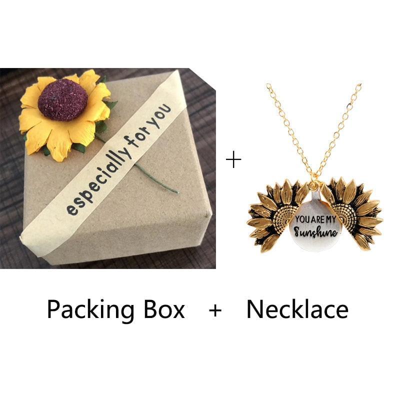 Sunflower Pendant Necklace, Engraved, You are my sunshine - Shop now