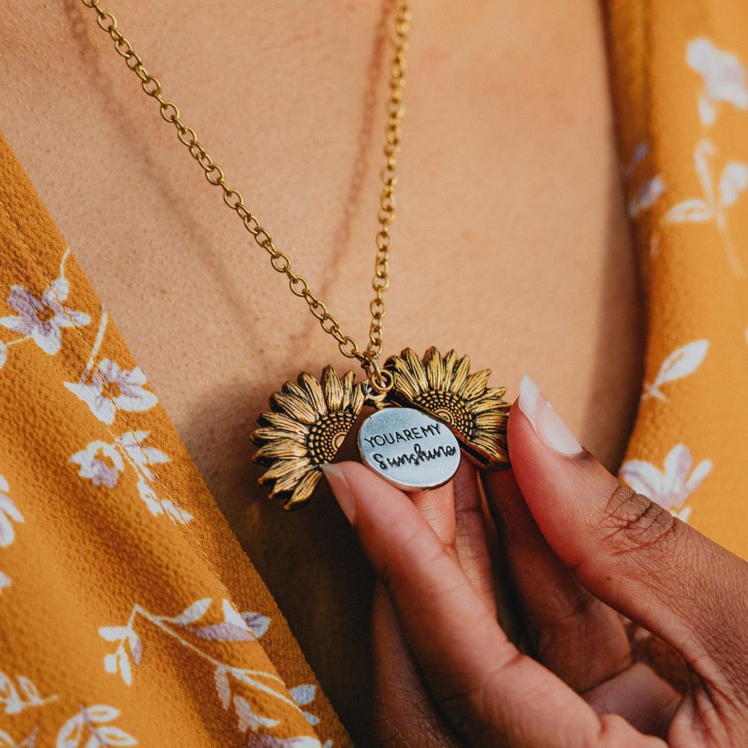 Sunflower Pendant Necklace, Engraved, You are my sunshine - Shop now