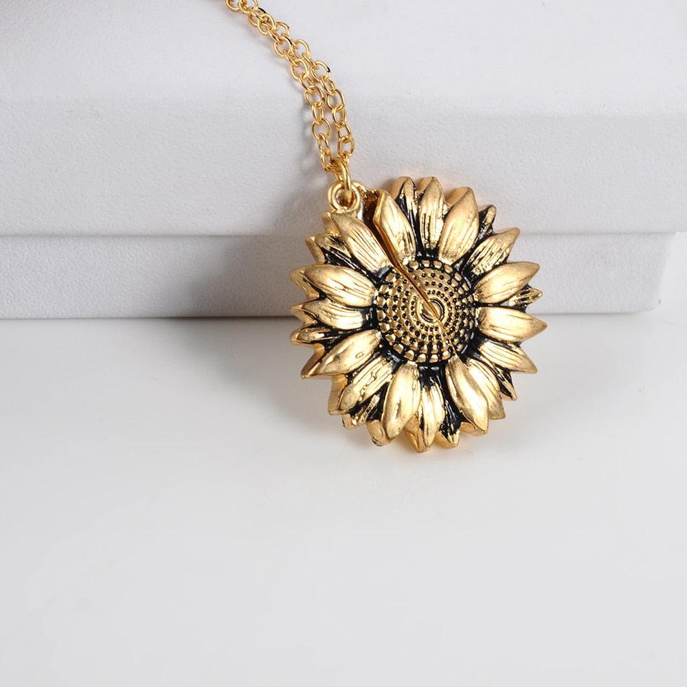 Sunflower Pendant Necklace, Engraved, You are my sunshine - Shop now