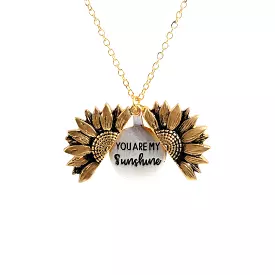 Sunflower Pendant Necklace, Engraved, You are my sunshine - Shop now