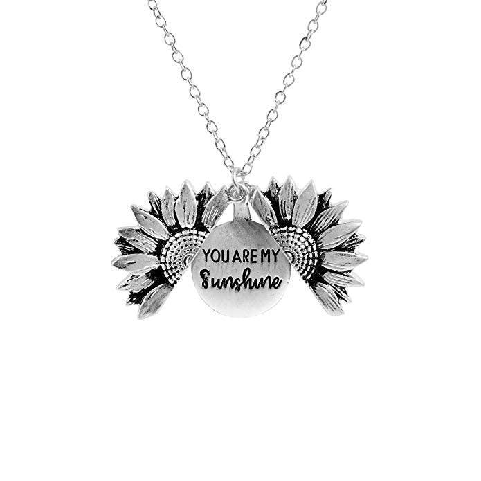 Sunflower Pendant Necklace, Engraved, You are my sunshine - Shop now