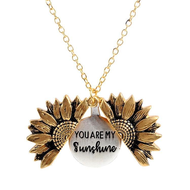 Sunflower Pendant Necklace, Engraved, You are my sunshine - Shop now