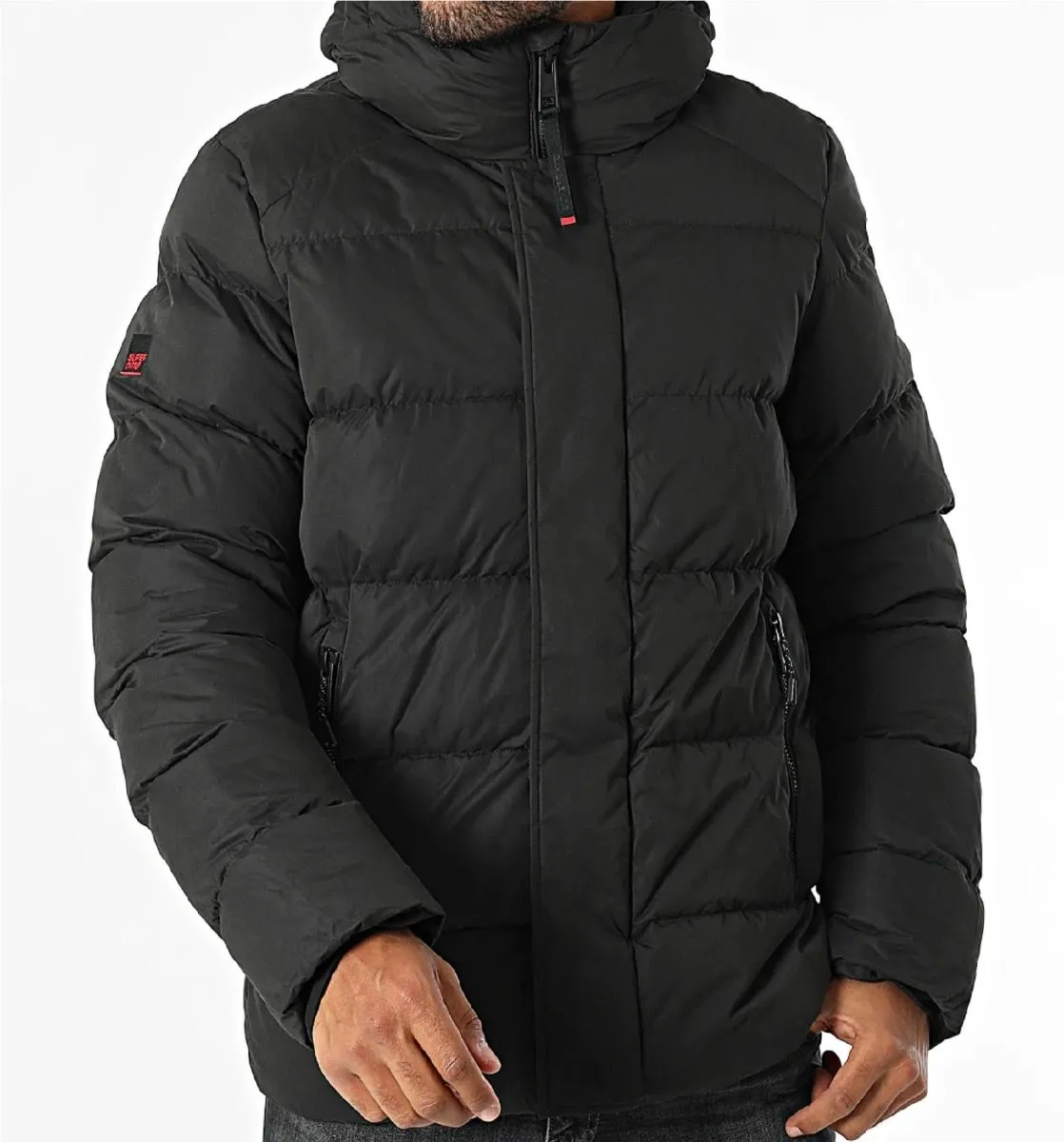 Superdry Black Hooded Microfibre Sports Puffer Jacket