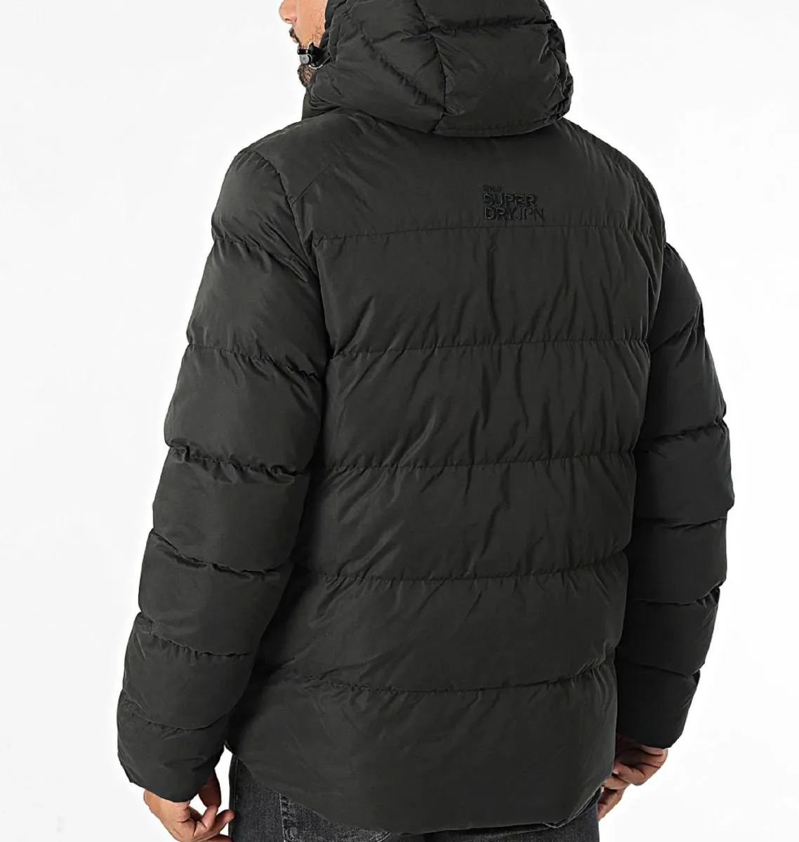 Superdry Black Hooded Microfibre Sports Puffer Jacket