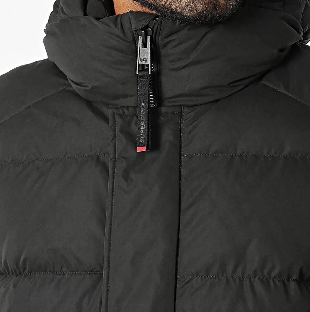 Superdry Black Hooded Microfibre Sports Puffer Jacket