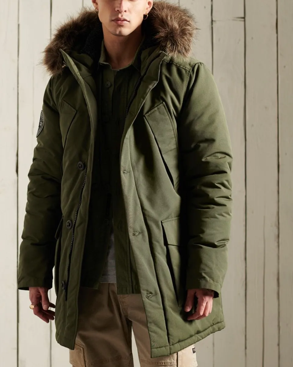 Superdry Hooded Everest Puffer Jacket in Army Khaki Green