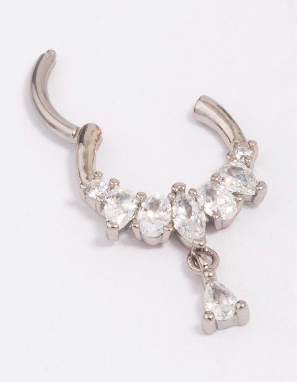 Surgical Steel CZ Pear Drop Clicker Ring