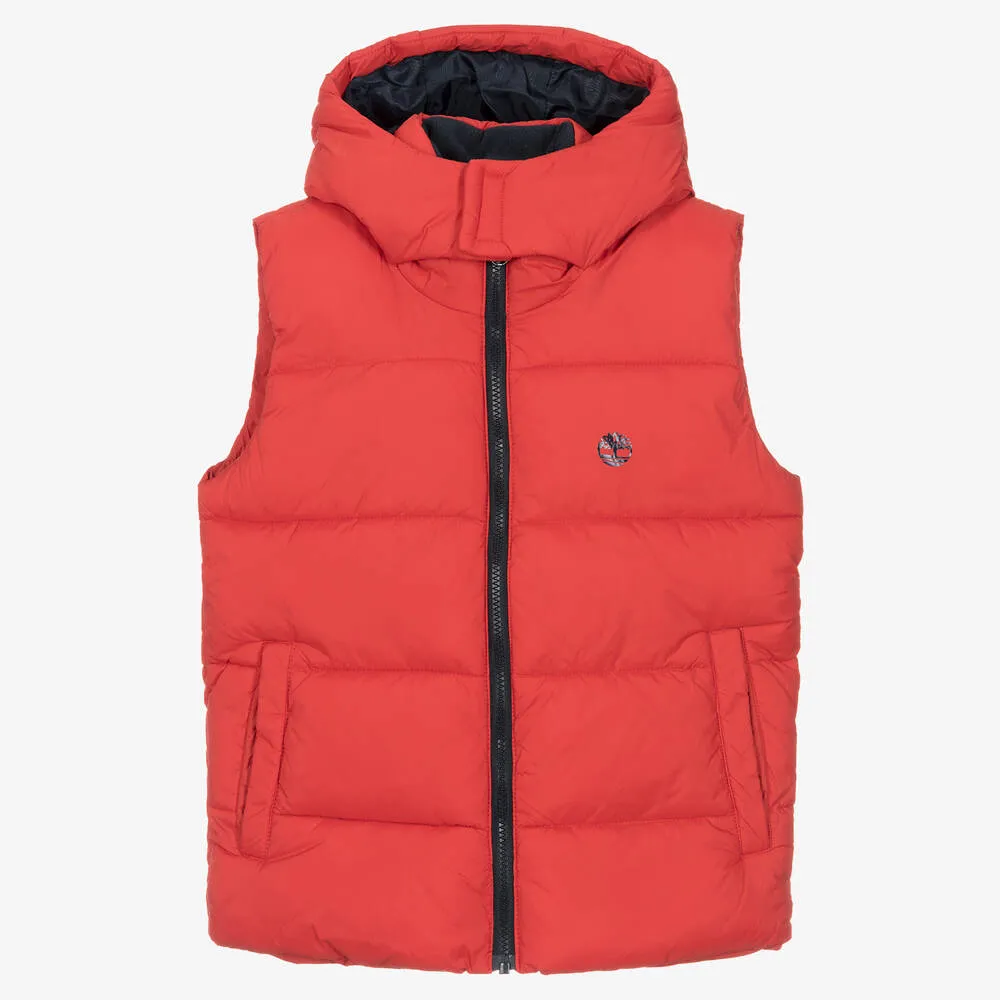 Red Water Repellent Puffer Gilet for Teen Boys