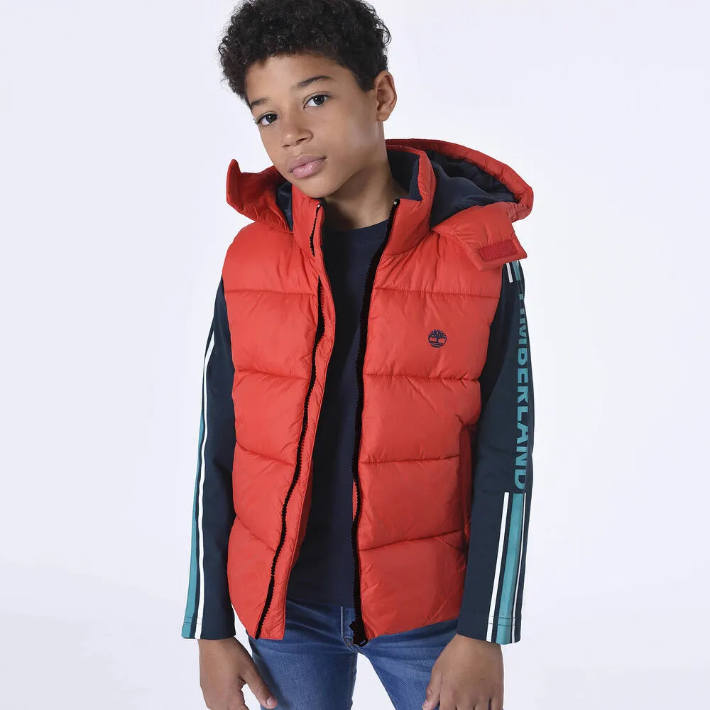 Red Water Repellent Puffer Gilet for Teen Boys