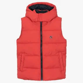 Red Water Repellent Puffer Gilet for Teen Boys