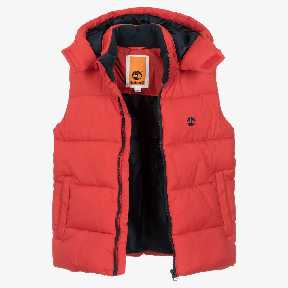 Red Water Repellent Puffer Gilet for Teen Boys