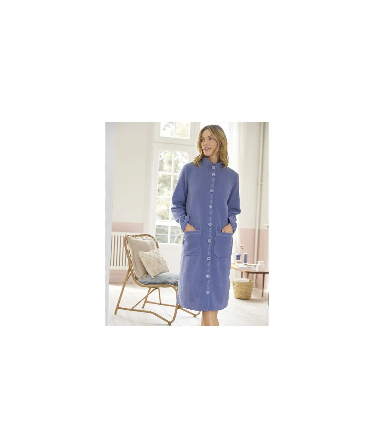 Blue Fleece Dressing Gown Thermolactyl