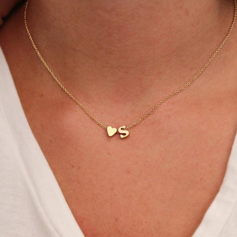 Tiny Heart and Initial Letter Pendant Necklace - Google SEO Result: Personalized Heart Pendant Necklace with Initial Letter