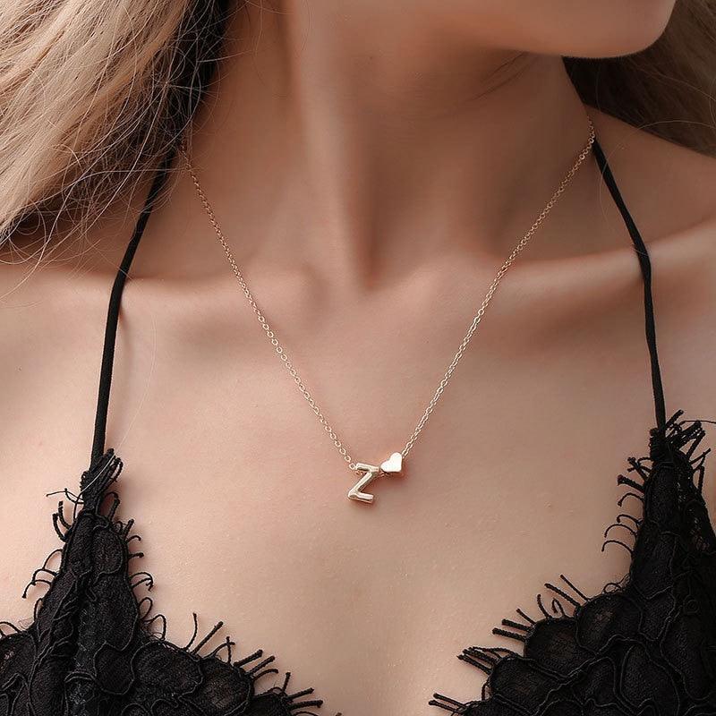 Tiny Heart and Initial Letter Pendant Necklace - Google SEO Result: Personalized Heart Pendant Necklace with Initial Letter