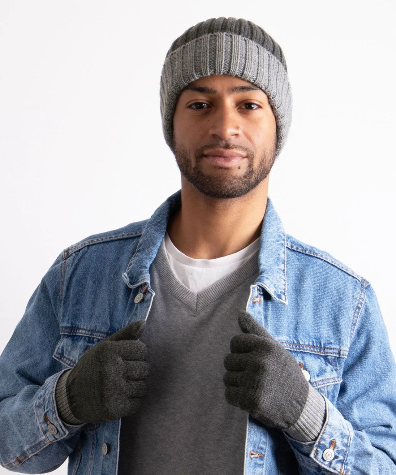 Mens Chunky Knitted Hat & Gloves Set