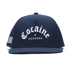 TOUR PRO Golf Hat in Navy Blue with Flat Brim - Cocaine & Hookers design