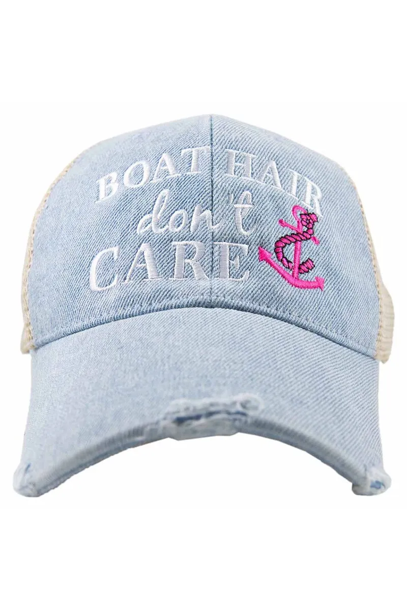 Trucker Denim Hats with Boat Hair Don't Care Message